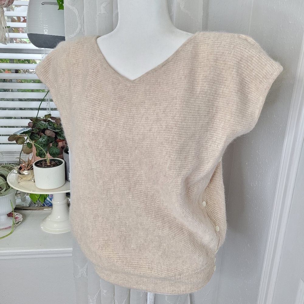 vintage Liz Claiborne angora wool blend sweater button cream white